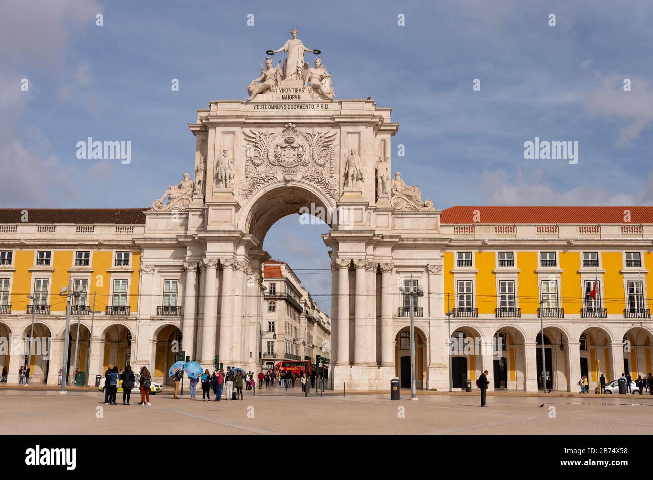 Lisbon, Portugal - 2 March 2020: Arco da Rua Augusta at the Praca do Comercio Stock Photo