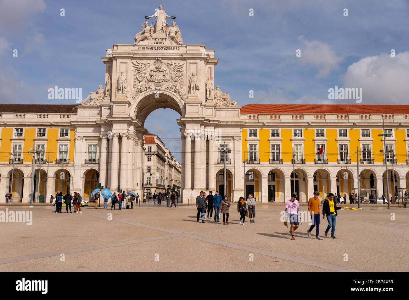 Lisbon, Portugal - 2 March 2020: Arco da Rua Augusta at the Praca do Comercio Stock Photo