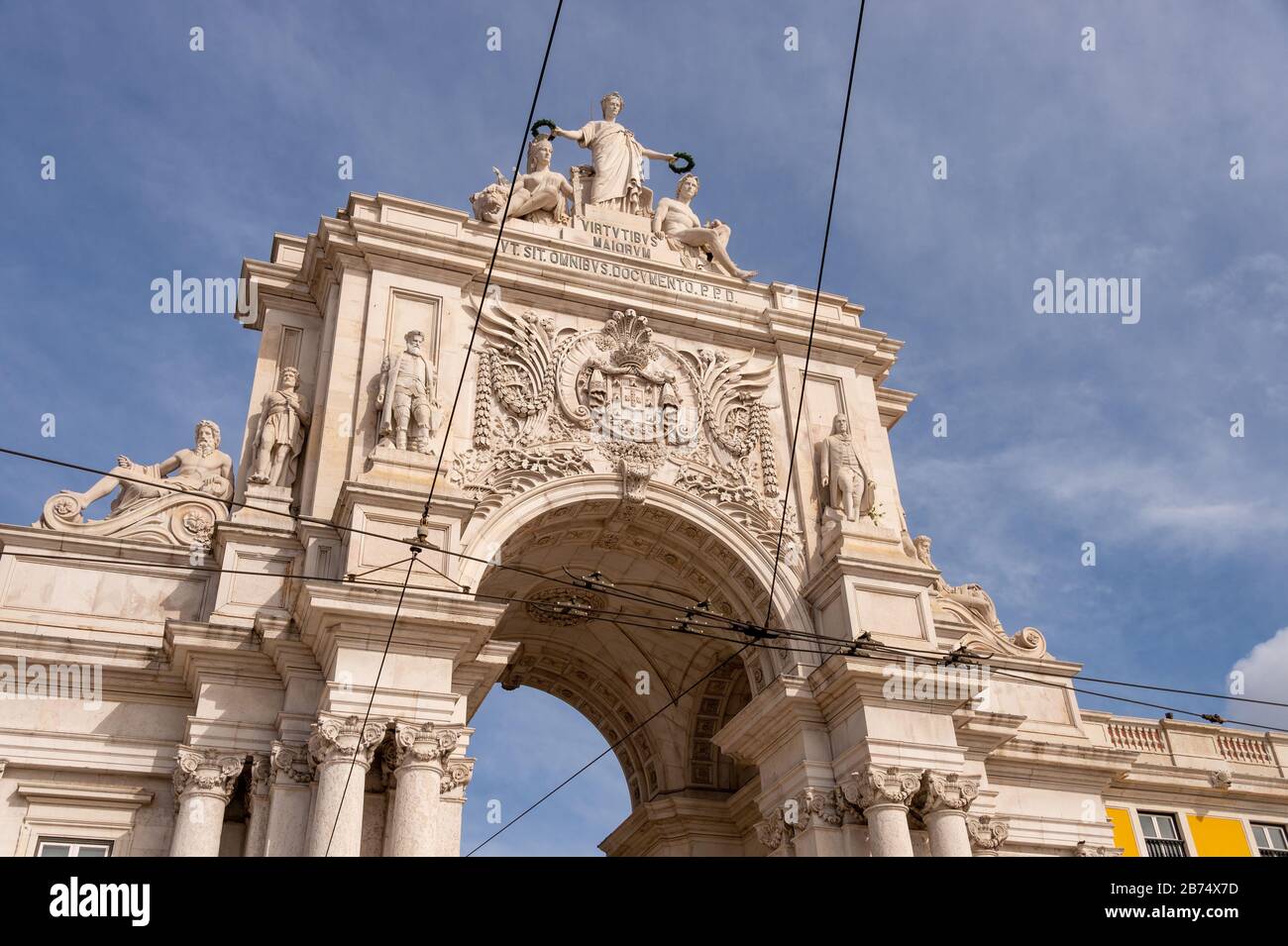 Lisbon, Portugal - 2 March 2020: Arco da Rua Augusta at the Praca do Comercio Stock Photo