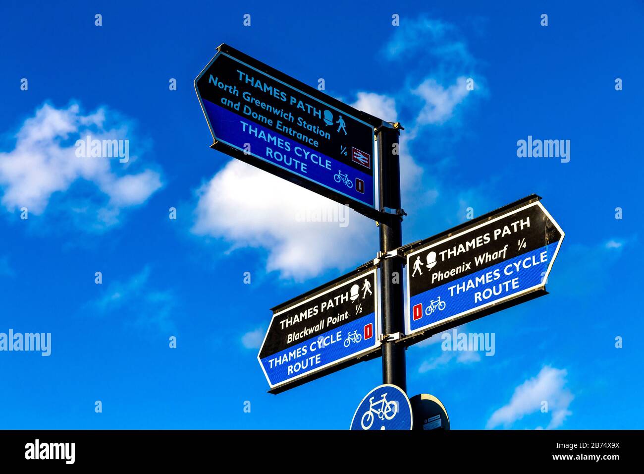 Thames Path direction sign, London, UK Stock Photo