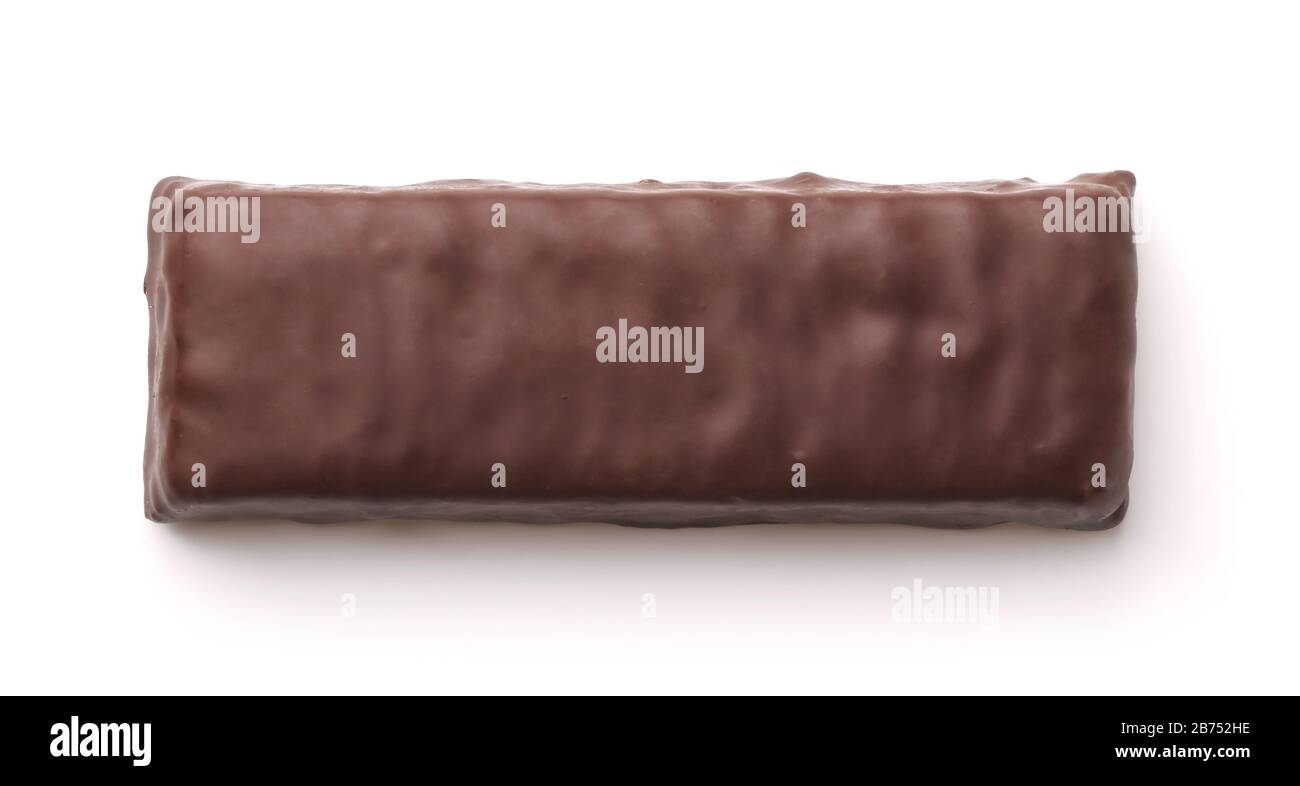 Top view of unwrapped chocolate bar isolated on white Stock Photo