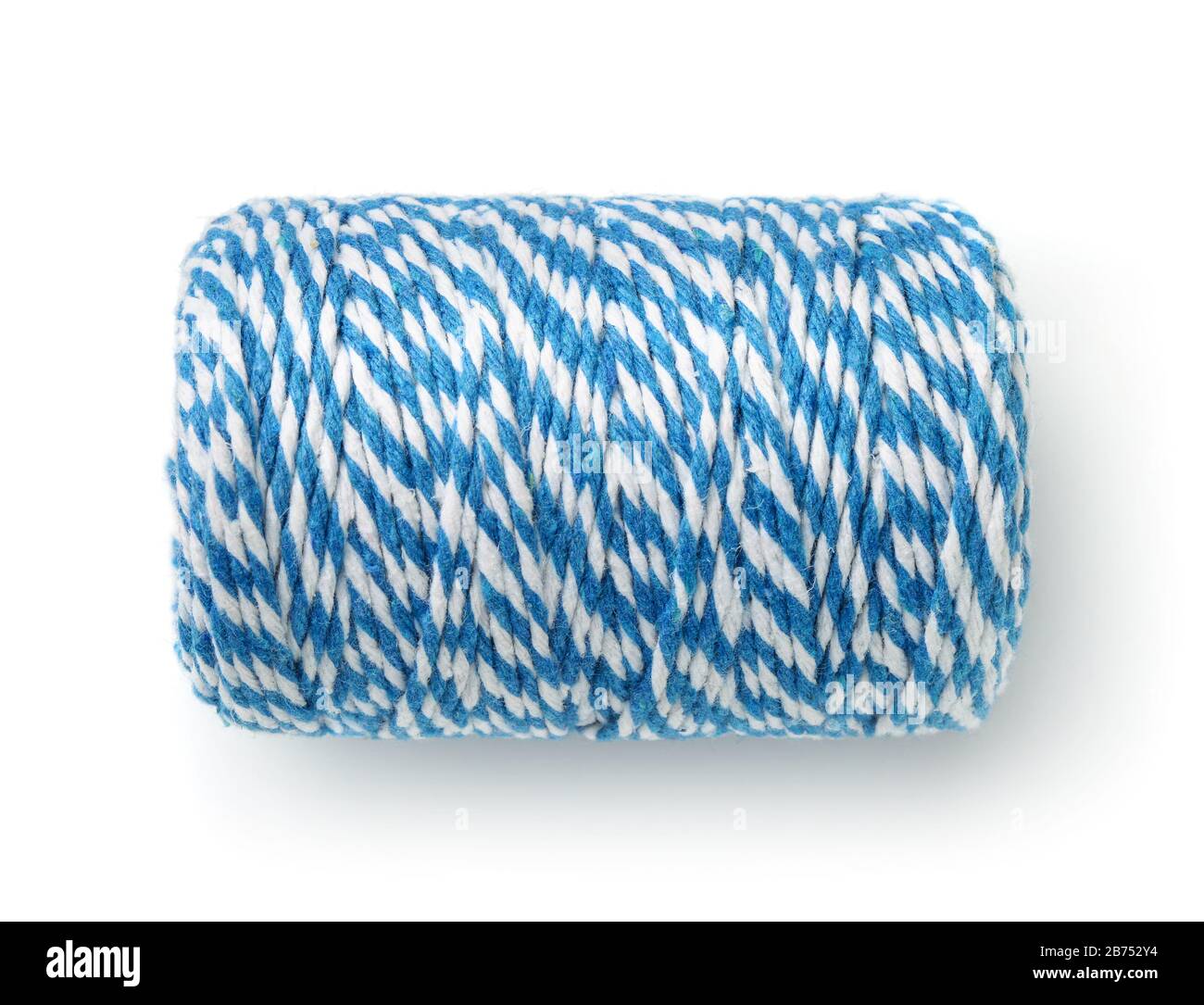 Top view of blue striped cotton bakers twine spool isolated on white Stock Photo