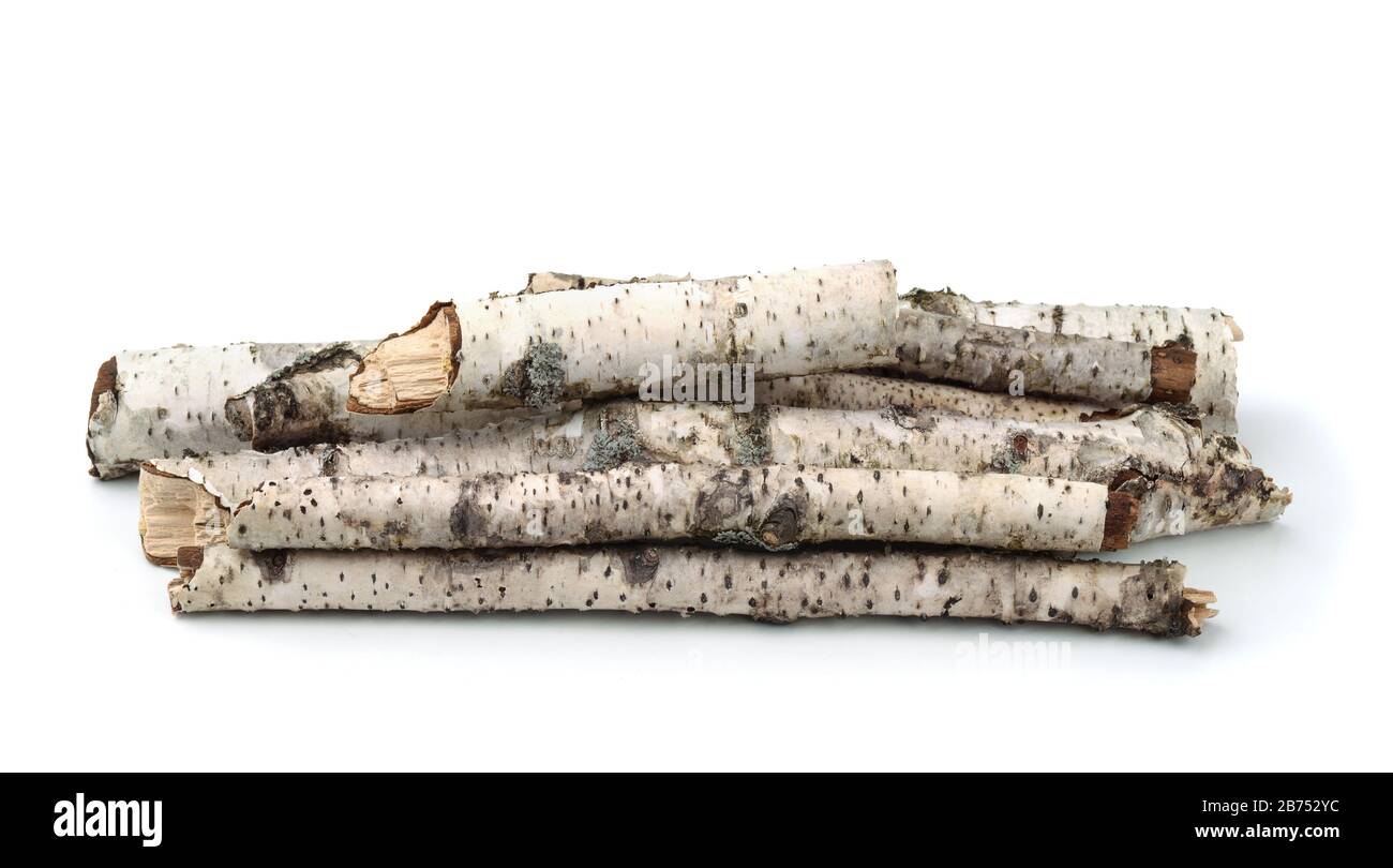 Pile of birch twigs isolated on white Stock Photo