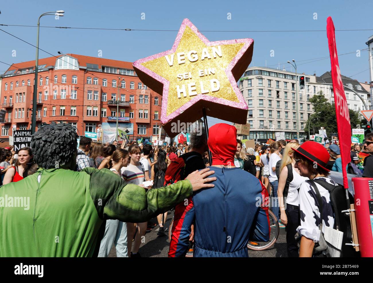 Demo 'Official Animal rights March 2019 at Berliner Rosenthaler Platz, 25.08.2019. The Animal Rights March is a demo of the vegan community for animal protection and animal rights. [automated translation] Stock Photo
