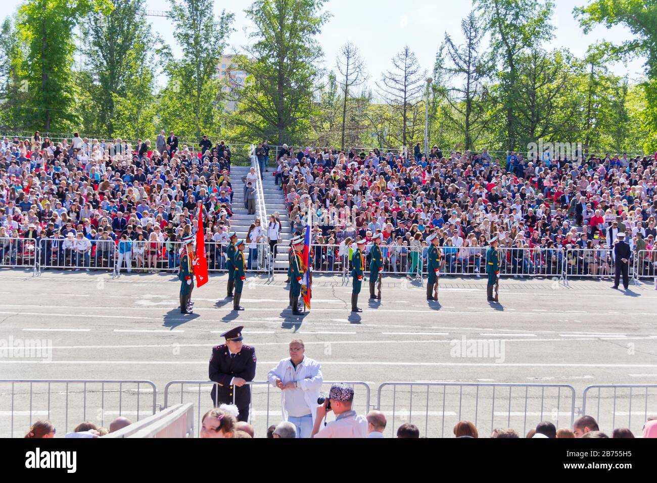 SAMARA, RUSSIA - MAY 9, 2016: Russian ceremony of opening military parade on annual Victory Day, May, 9, 2016 in Samara, Russia Stock Photo
