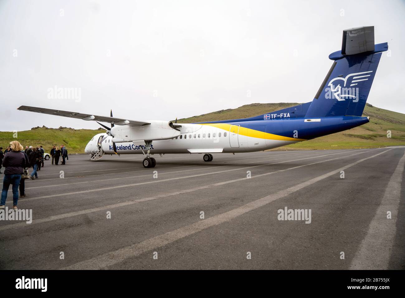 Iceland, Heimaey Island, 13.06.2019 Aircraft of Icelandair Connect (Bombardier Q400) at Vestmannaeyjar Airport on Heimaey Island. [automated translation] Stock Photo