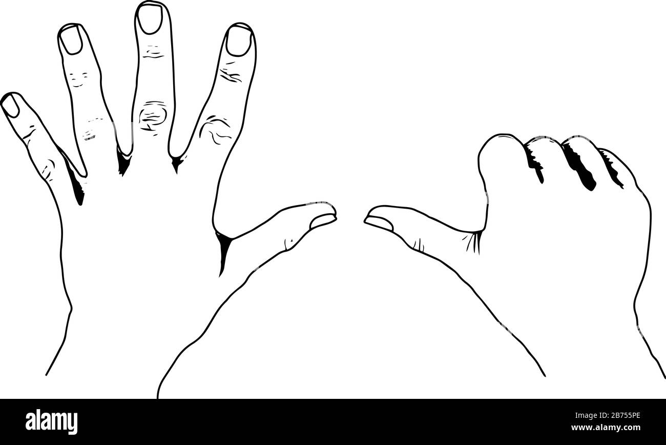 European Style Counting Hands depicting 6 in European Style, vintage line drawing or engraving illustration. Stock Vector