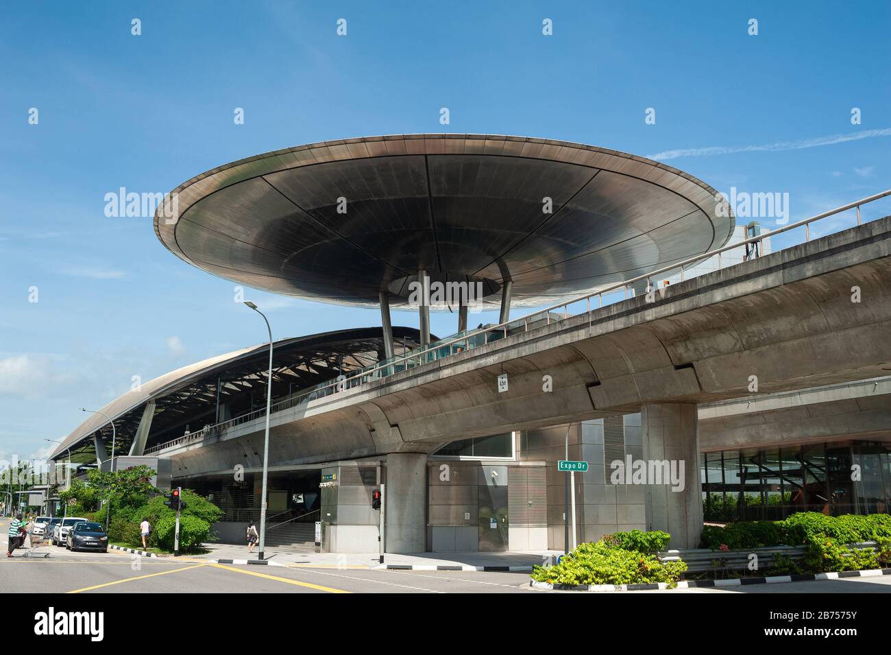 24.05.2019, Singapore, Republic of Singapore, Asia - Exterior view of the Expo stop of the MRT light rail system. The station was designed by the British architect Sir Norman Foster. [automated translation] Stock Photo