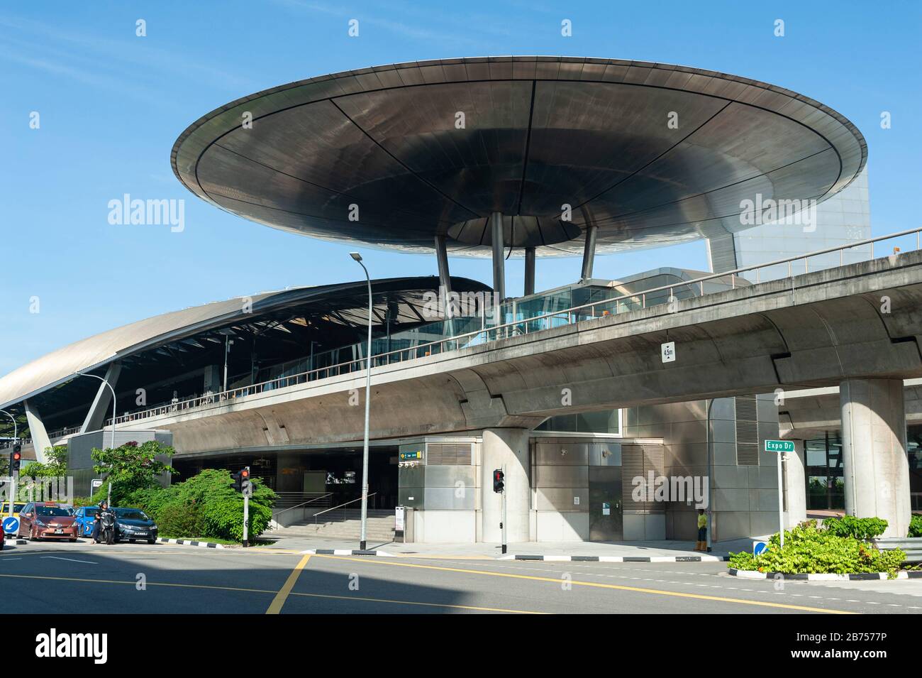 24.05.2019, Singapore, Republic of Singapore, Asia - Exterior view of the Expo stop of the MRT light rail system. The station was designed by the British architect Sir Norman Foster. [automated translation] Stock Photo