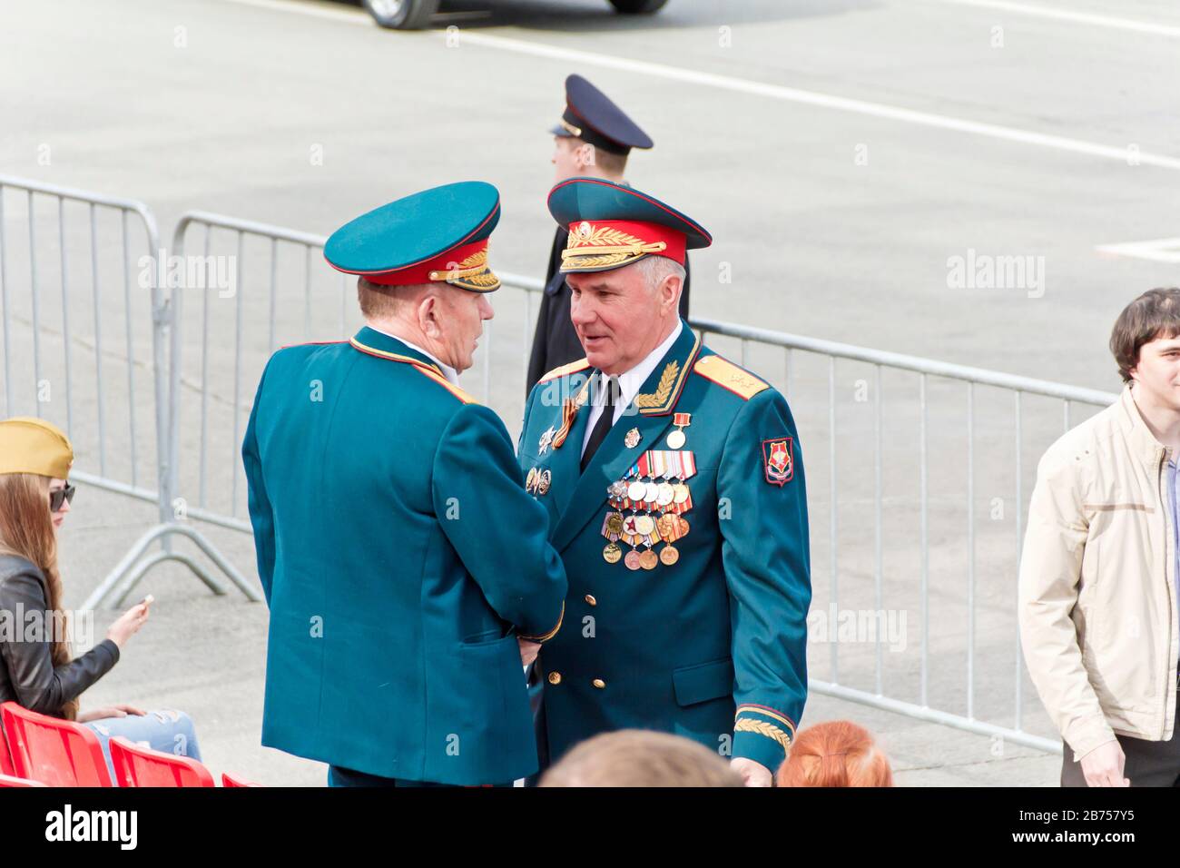 SAMARA, RUSSIA - MAY 9, 2017: Meeting of old friends on celebration on annual Victory Day, May, 9, 2017 in Samara, Russia Stock Photo