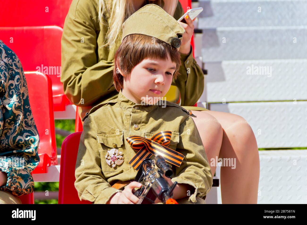 SAMARA, RUSSIA - MAY 9, 2016: Boy in soldier costume at the honor of annual Victory Day, May, 9, 2016 in Samara, Russia Stock Photo