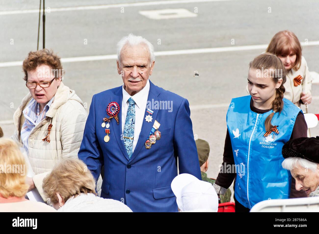 SAMARA, RUSSIA - MAY 9, 2017: Veteran on celebration at the parade annual Victory Day, May, 9, 2017 in Samara, Russia Stock Photo