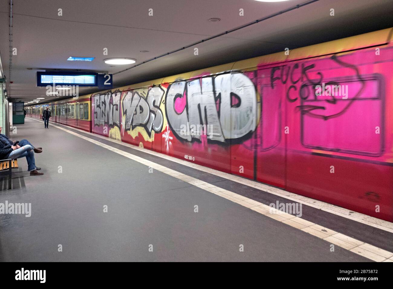 Germany, Berlin, 30.03.2019. S-Bahn with graffiti in Berlin on 30.03.2019. [automated translation] Stock Photo