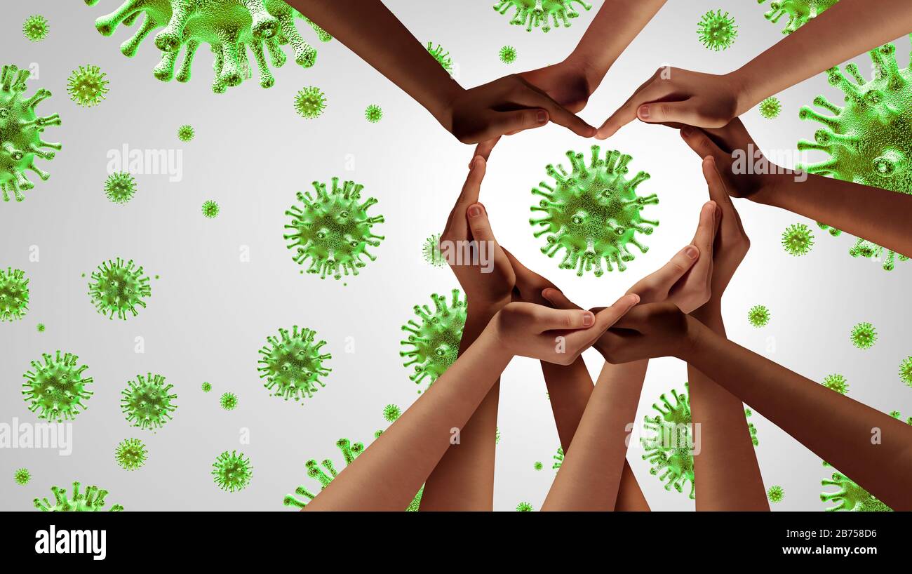 Community virus spread and coronavirus pandemic outbreak and coronaviruses influenza background as dangerous flu strain cases as a medical health. Stock Photo
