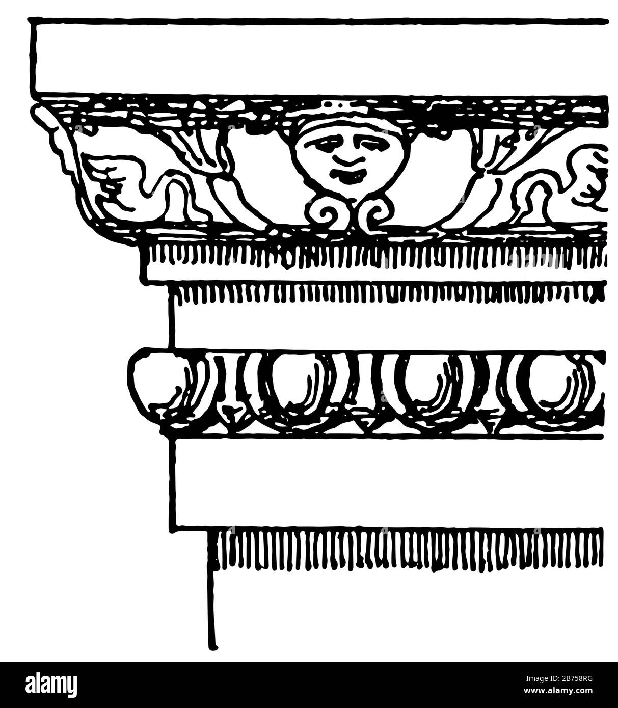 Pompeiian Molding, furniture piece, traditional plaster and wood designs, vintage line drawing or engraving illustration. Stock Vector