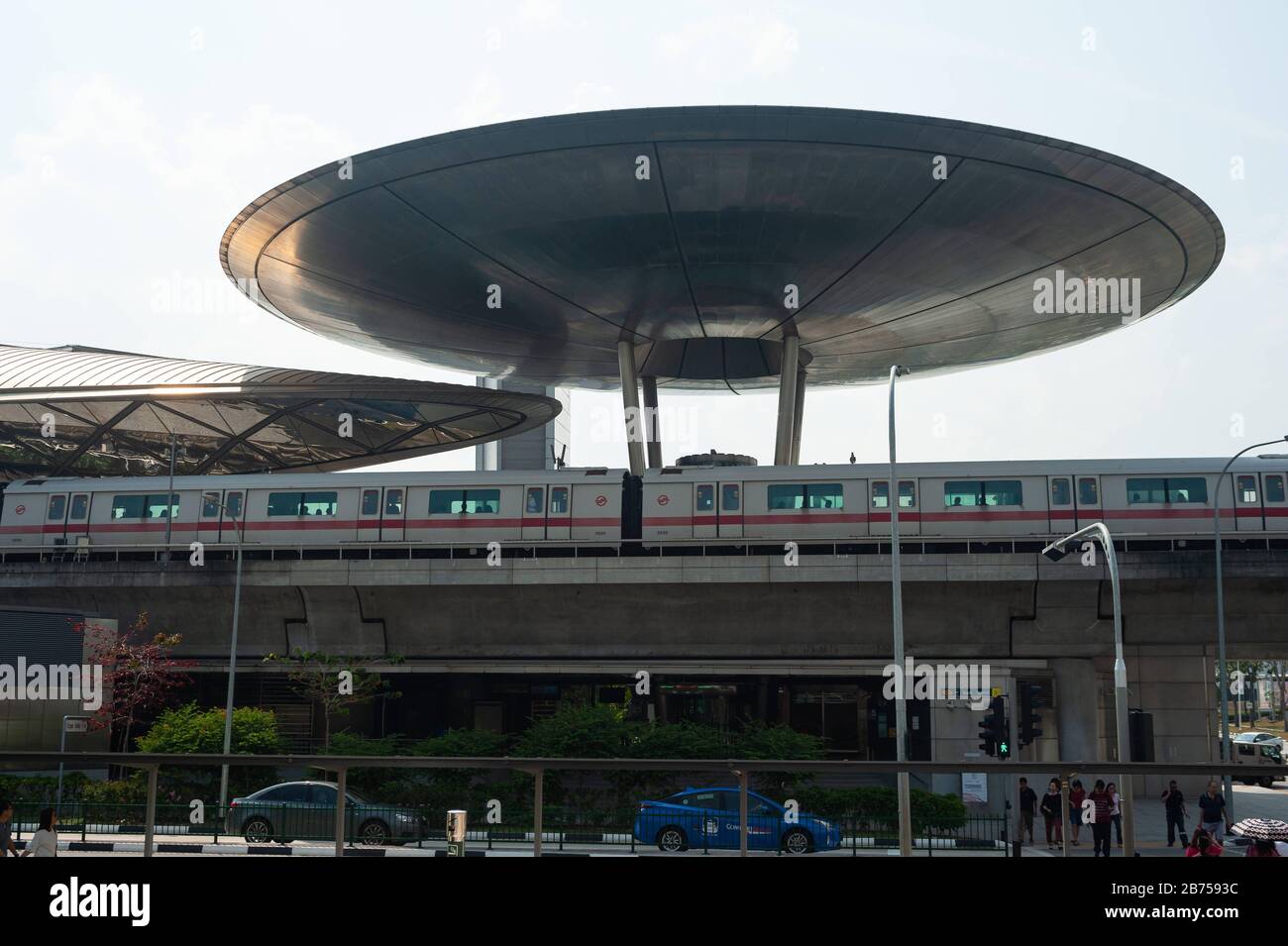 22.03.2019, Singapore, Republic of Singapore, Asia - Exterior view of the Expo stop of the MRT light rail system. The station was designed by the British architect Sir Norman Foster. [automated translation] Stock Photo