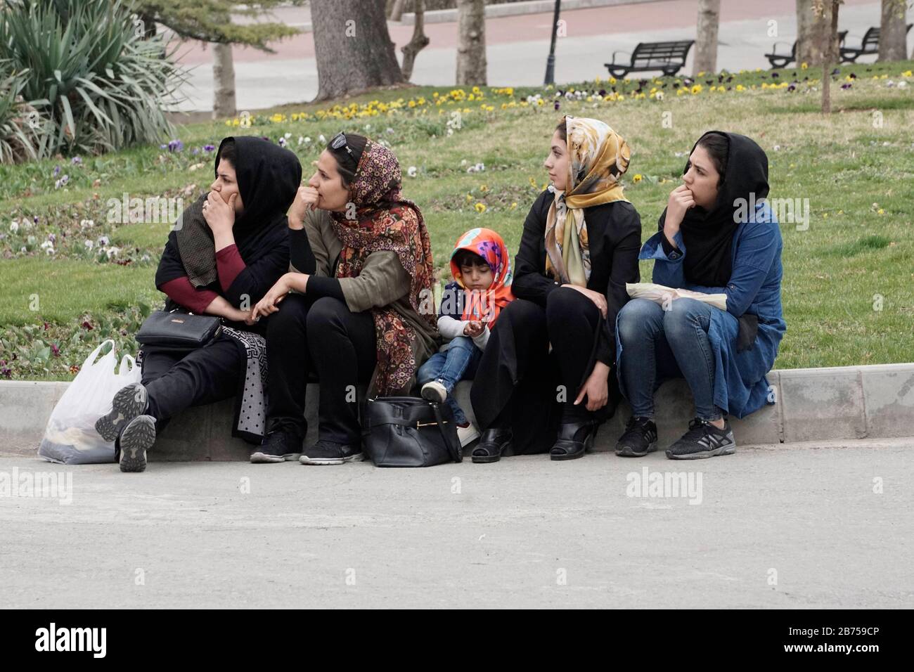 Iranian women in a park in Tehran, Iran, on 14.03.2019. After the USA withdrew from the international nuclear agreement, the country is again imposing sanctions against Iran. [automated translation] Stock Photo