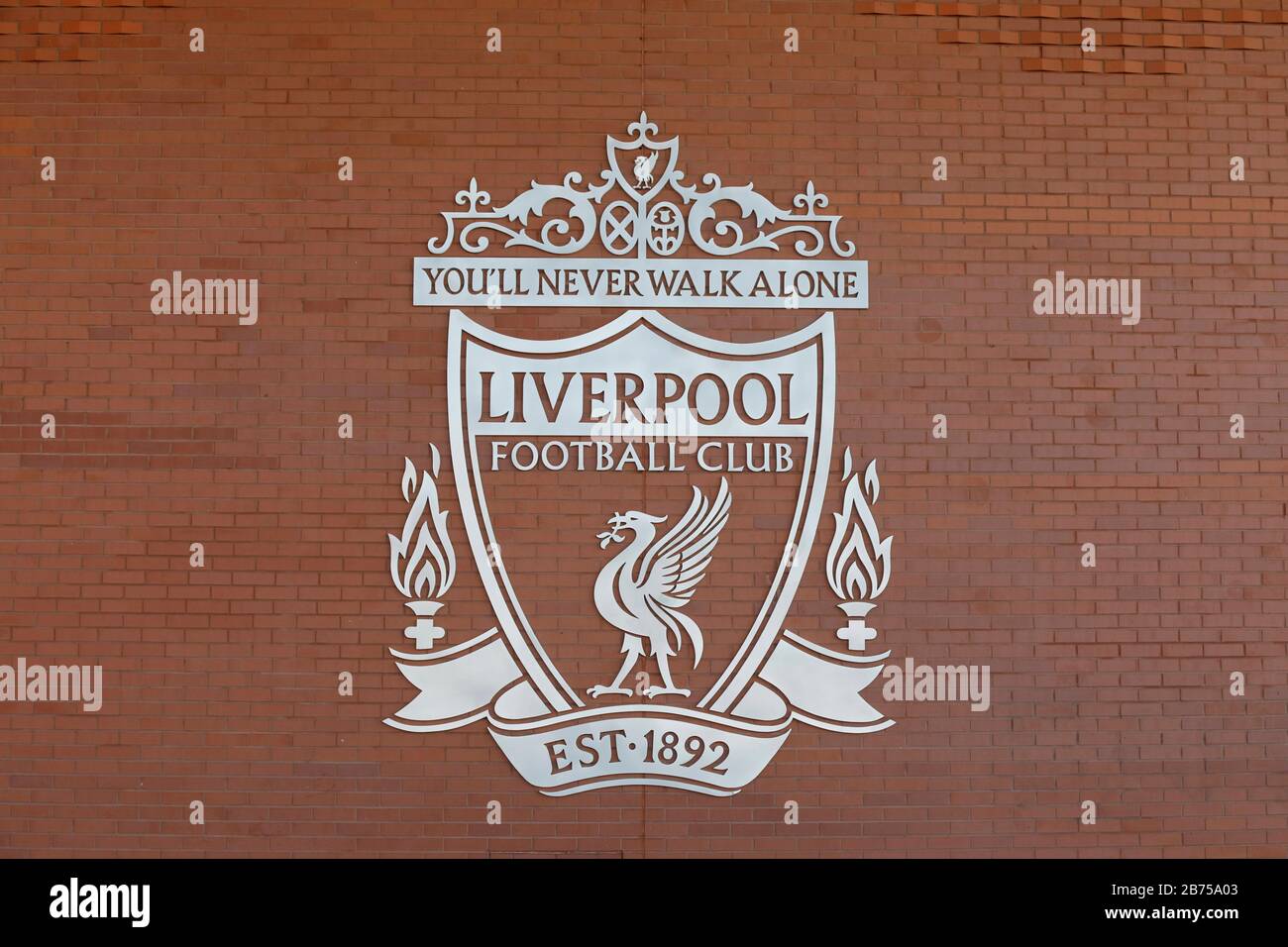 Emblem of FC Liverpoo with the slogan 'You'll never walk alone' 02.03.2019. [automated translation] Stock Photo