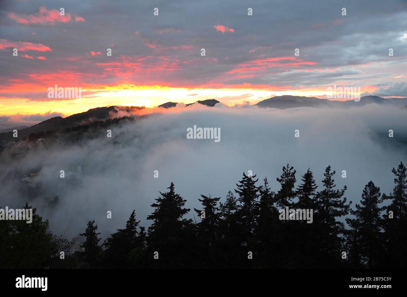 Italian sunsets: Fumone. Stock Photo