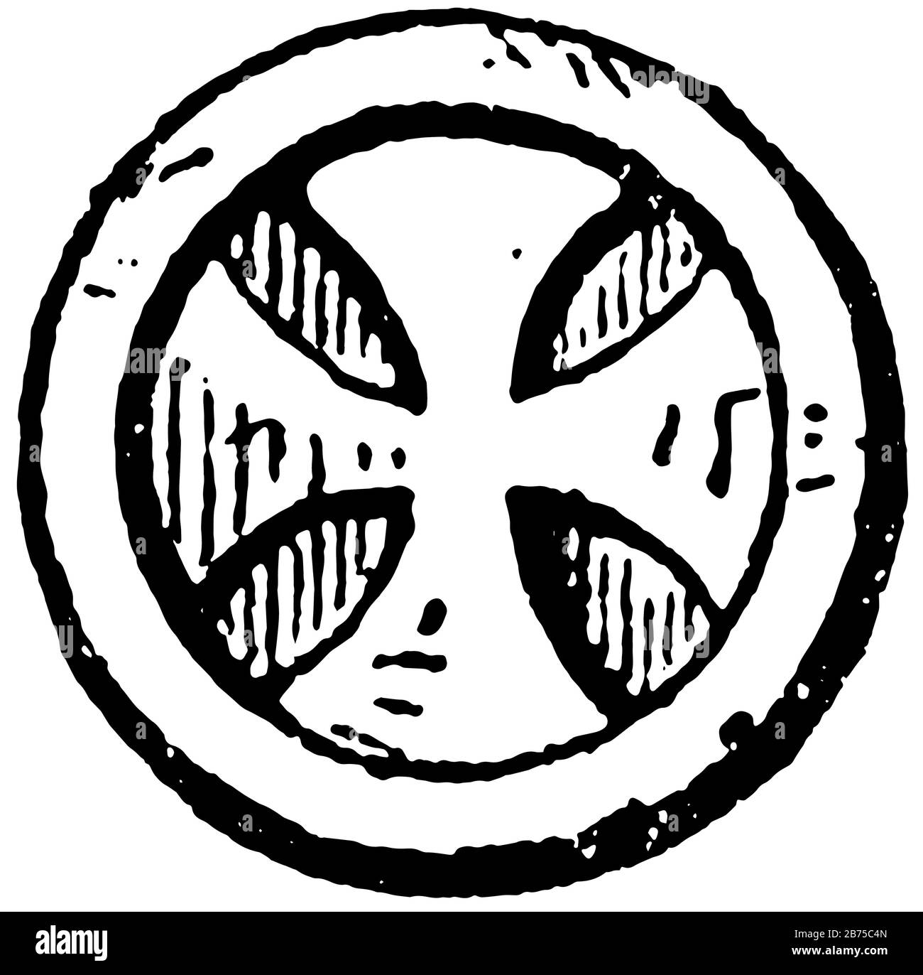 Bound Cross made by a circle in this pattern, vintage line drawing or engraving illustration. Stock Vector