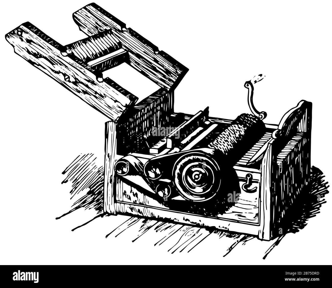 This illustration represents Eli Whitney Cotton Gin, vintage line drawing or engraving illustration. Stock Vector