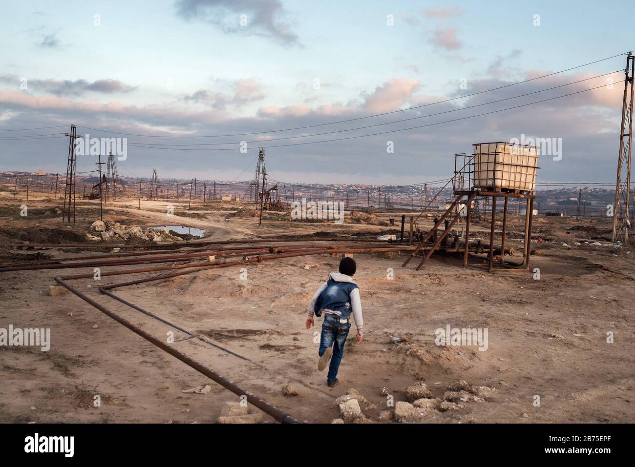 Street scene in an illegal housing estate in the oil fields of Baku. [automated translation] Stock Photo