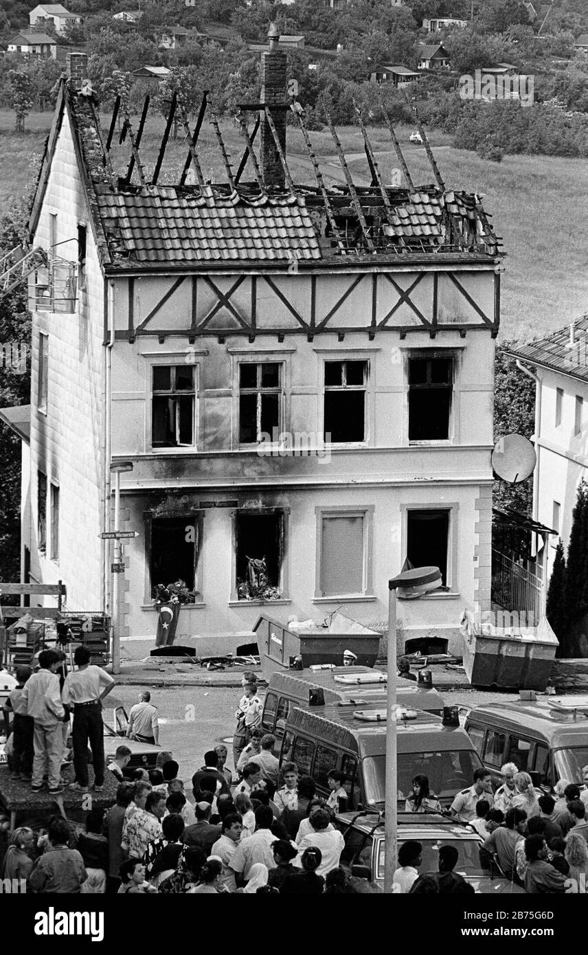 25th anniversary of the arson attack on the Genç family, view of the burnt-out house of the family in Solingen. Five dead and three seriously injured were claimed in an arson attack on a house with Turkish residents in Solingen on May 29, 1993. The Solingen assassination attempt had a right-wing extremist background. [automated translation] Stock Photo