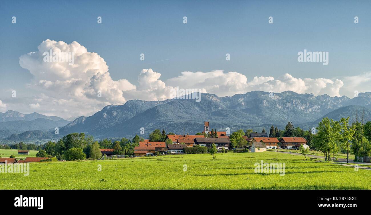 View Of The Community Wackersberg In The Isarwinkel Near Bad Tolz In The Background The Mountains Automated Translation Stock Photo Alamy
