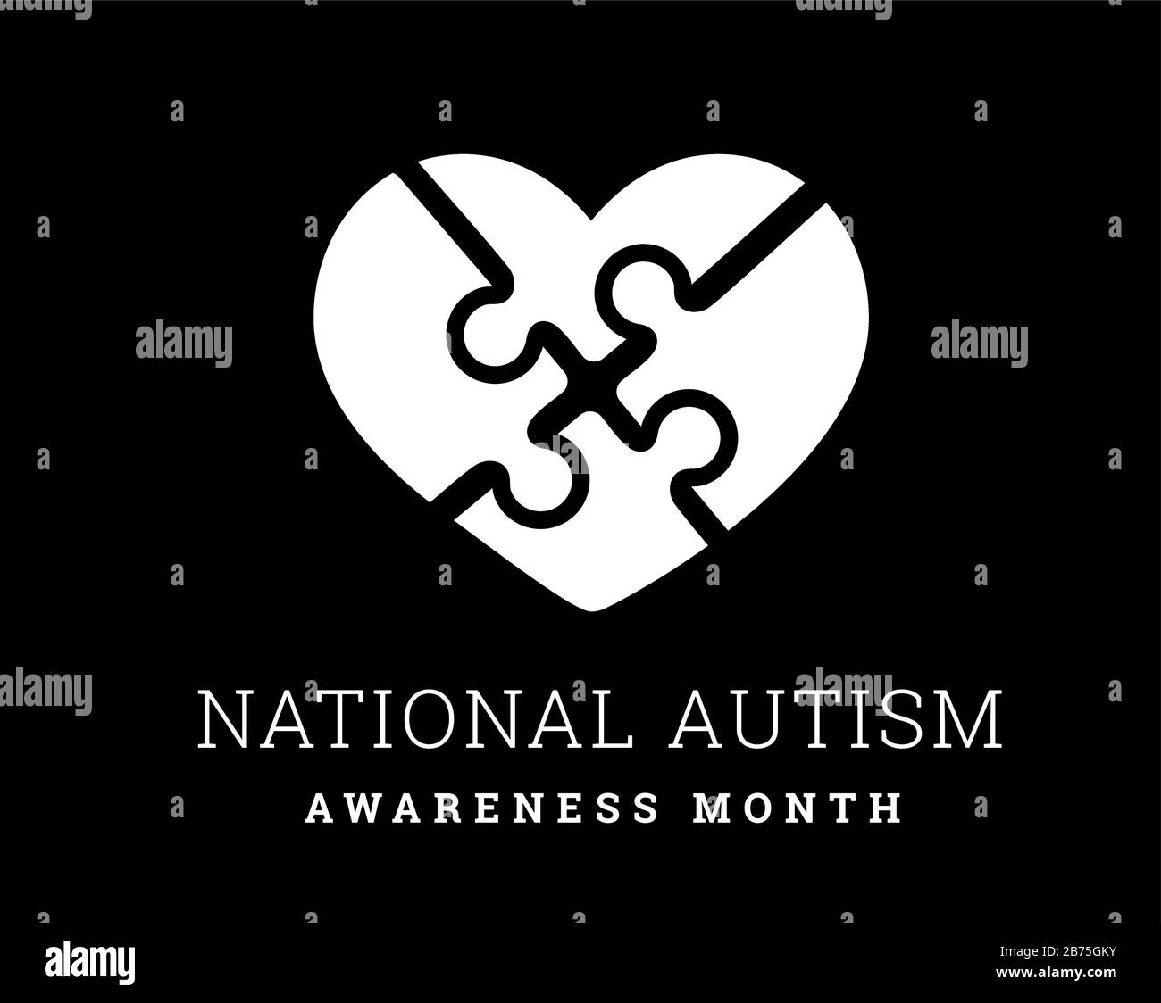 National Autism Awareness Month. Vector illustration with jigsaw puzzle heart Stock Vector