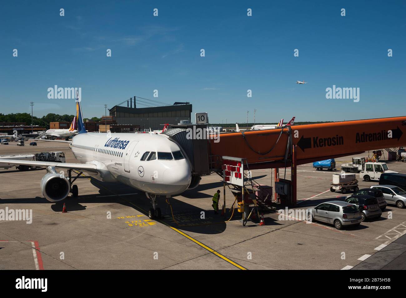 02.06.2017, Berlin, Germany, Europe - A Lufthansa passenger aircraft is parked at a gate at Berlin's Tegel Airport. Lufthansa is a member of the Star Alliance, an international network of airlines. [automated translation] Stock Photo