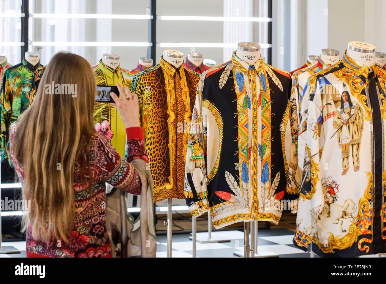 View of the Gianni Versace Retrospective exhibition in Berlin, on  05.02.2018. Versace exhibited in Berlin for the first time in 1994. Three  years later he was murdered in Florida. 20 years after