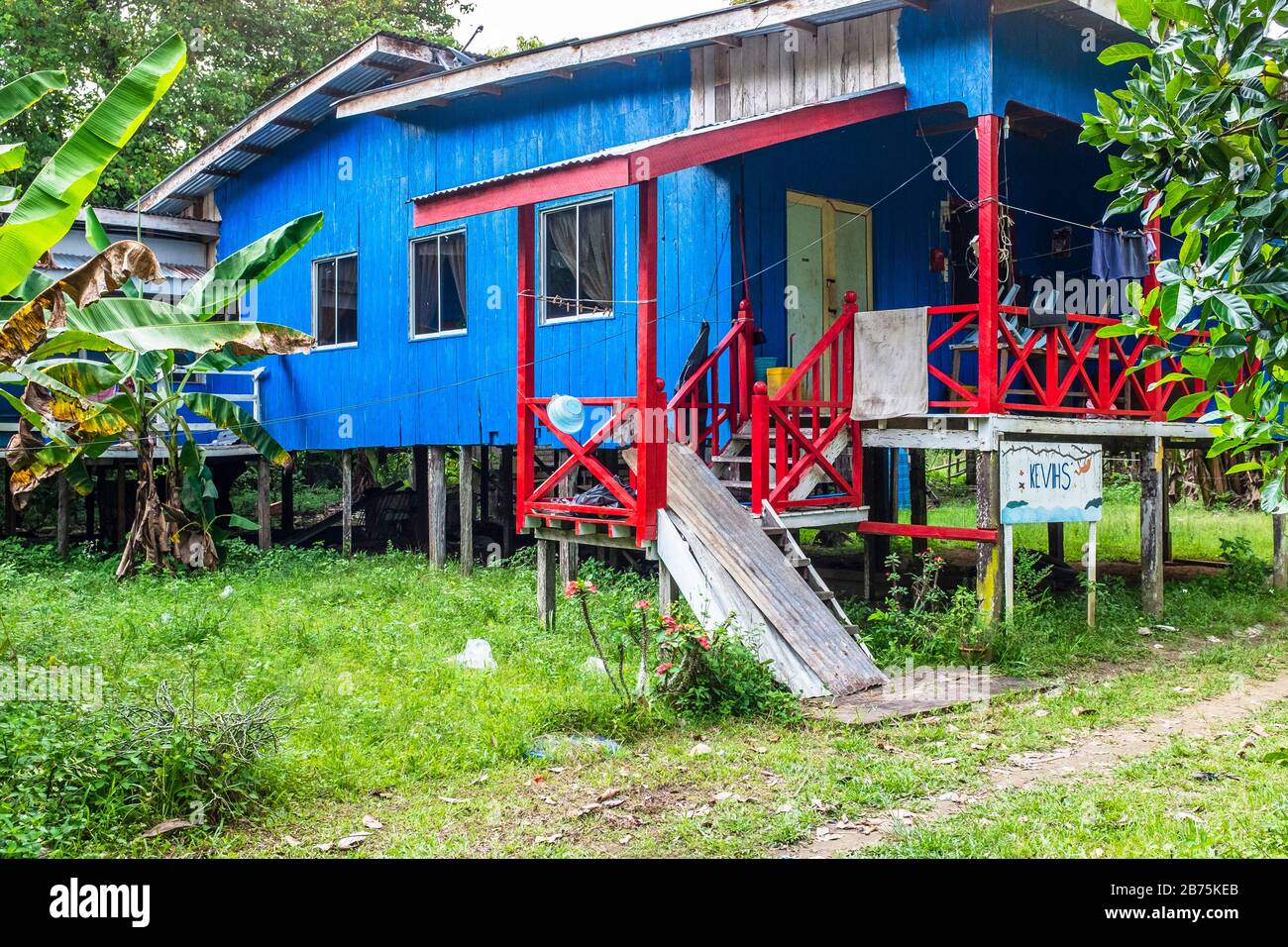 Traditional and common stilt house used by rain forest inhabitants in