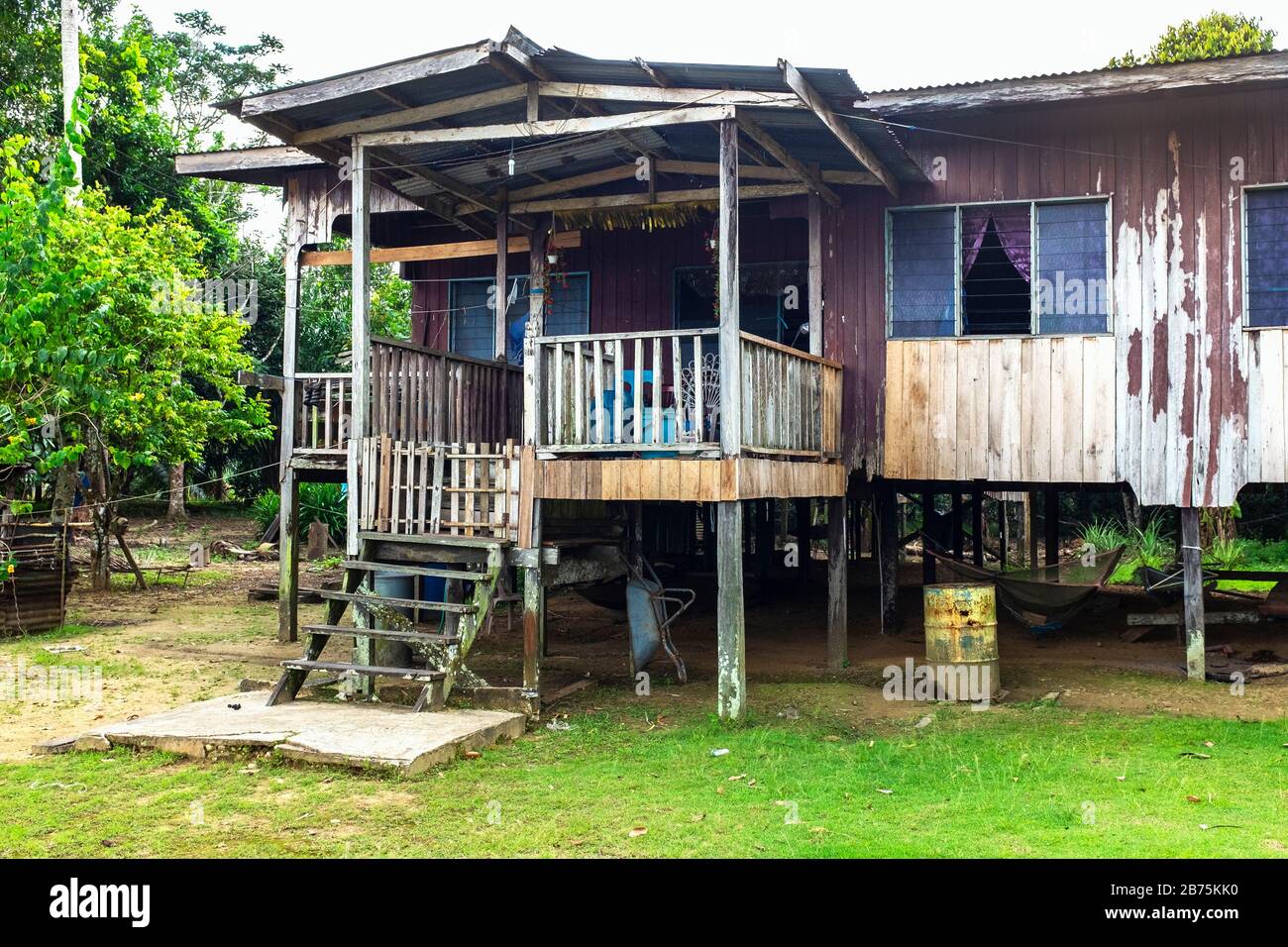 Traditional and common stilt house used by rain forest inhabitants