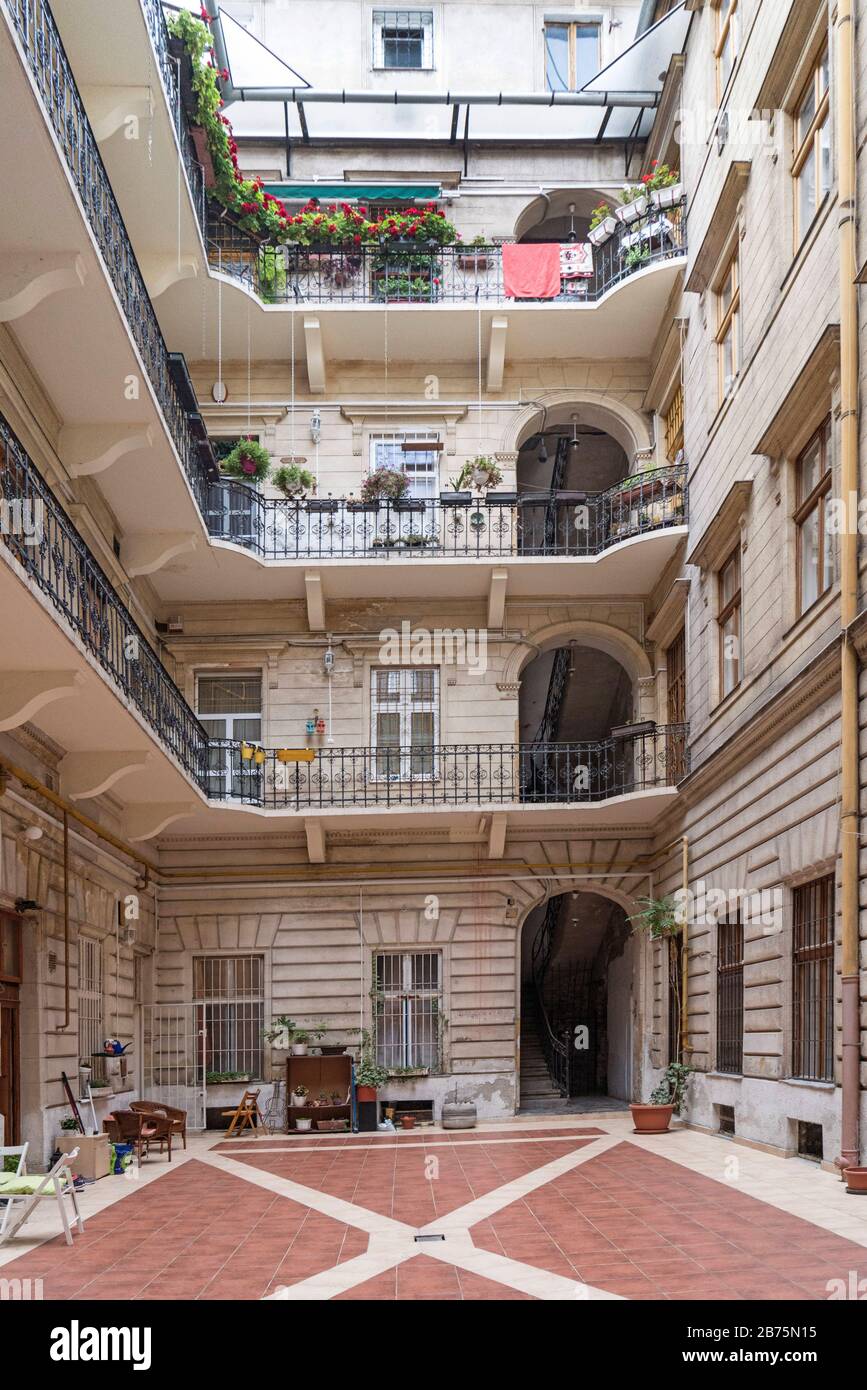Hungary, Budapest, 06.09.2017. Courtyard in a residential house in Budapest on 06.09.2017 [automated translation] Stock Photo