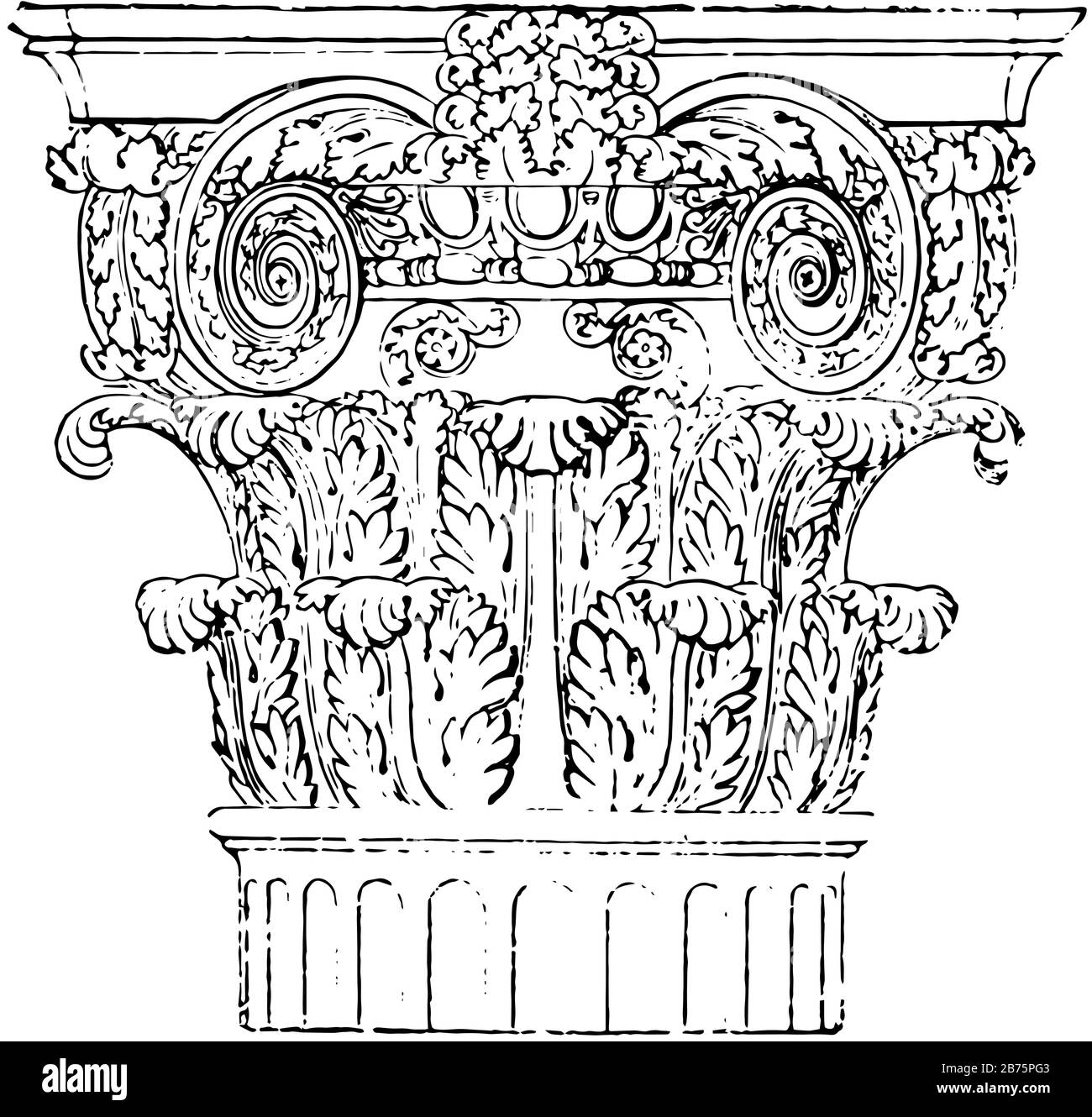 Composite capital,  Roman order was the outcome of the attempt, in fact a somewhat free version, vintage line drawing or engraving illustration. Stock Vector