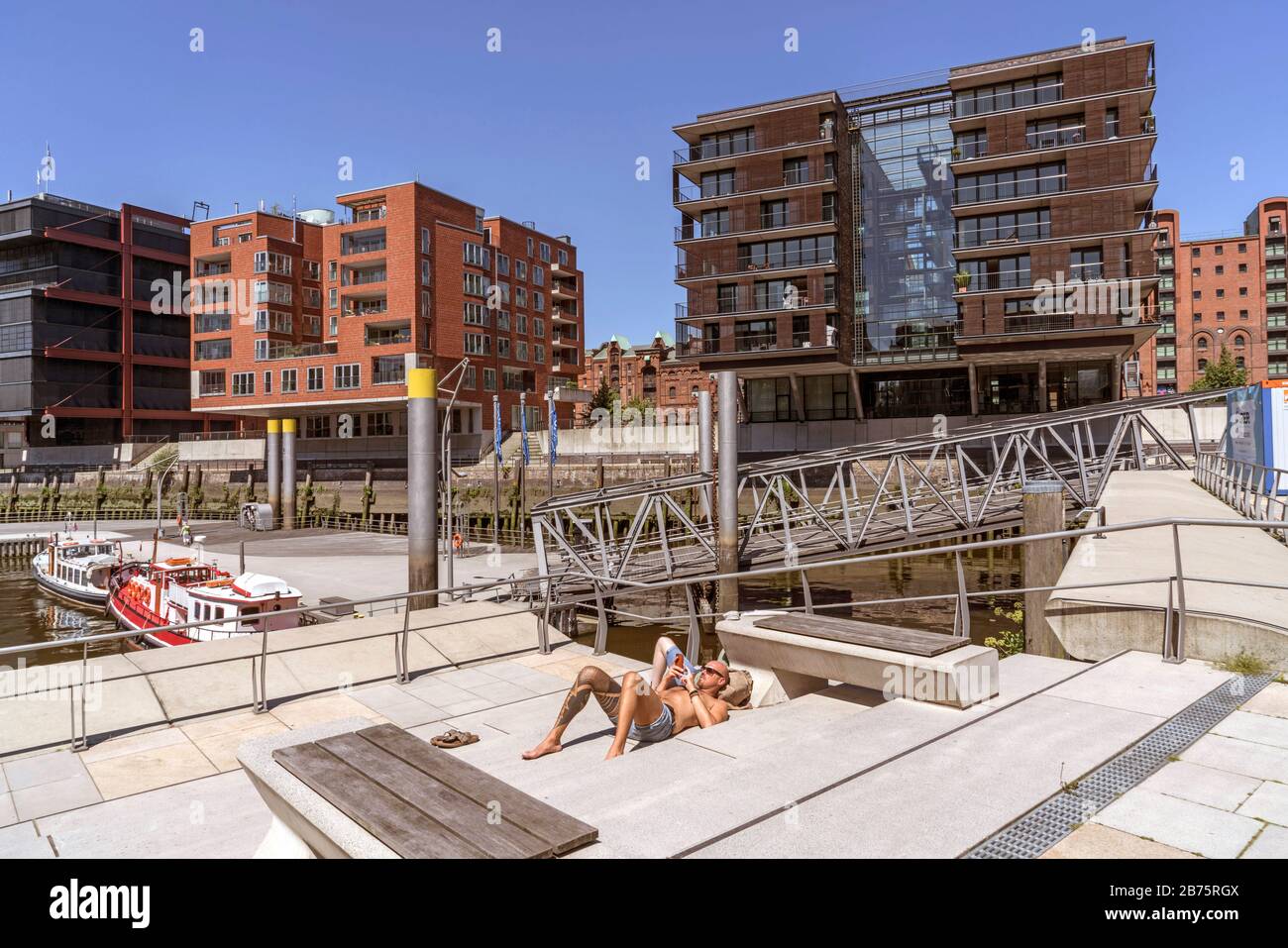 Germany, Hamburg, 09.07.2017. Real estate in the HafenCity district on 09.07.2017. HafenCity is located in Hamburg-Mitte, was founded in 2008 and is the largest inner-city urban development project in Europe. [automated translation] Stock Photo