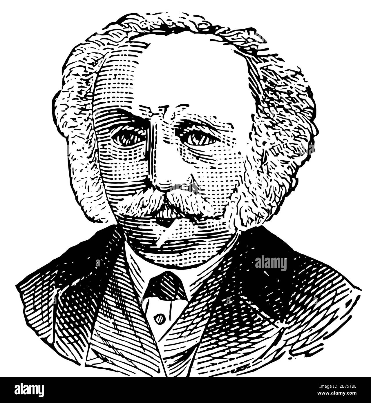 Man's face with mustache and tie in this picture, vintage line drawing or engraving illustration. Stock Vector