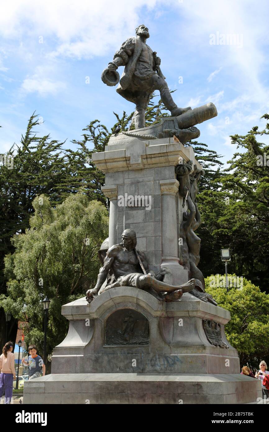 Hernando de Magellanes Statue-Punta Arenas Stock Photo
