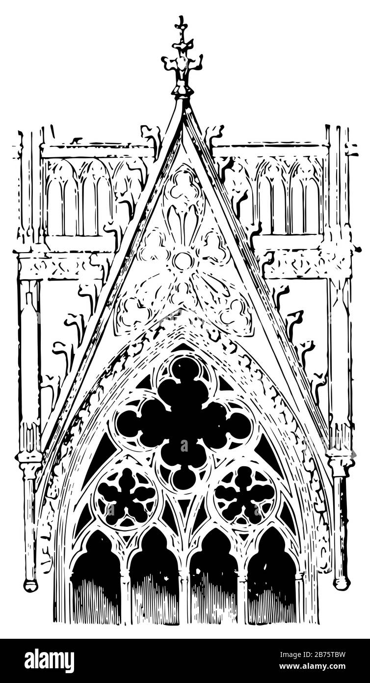 Decorative Gable from Cologne Cathedral, Germany, Middle period tracery, Place between Sixth and Seventh Avenue, the Park Slope neighborhood of Brookl Stock Vector