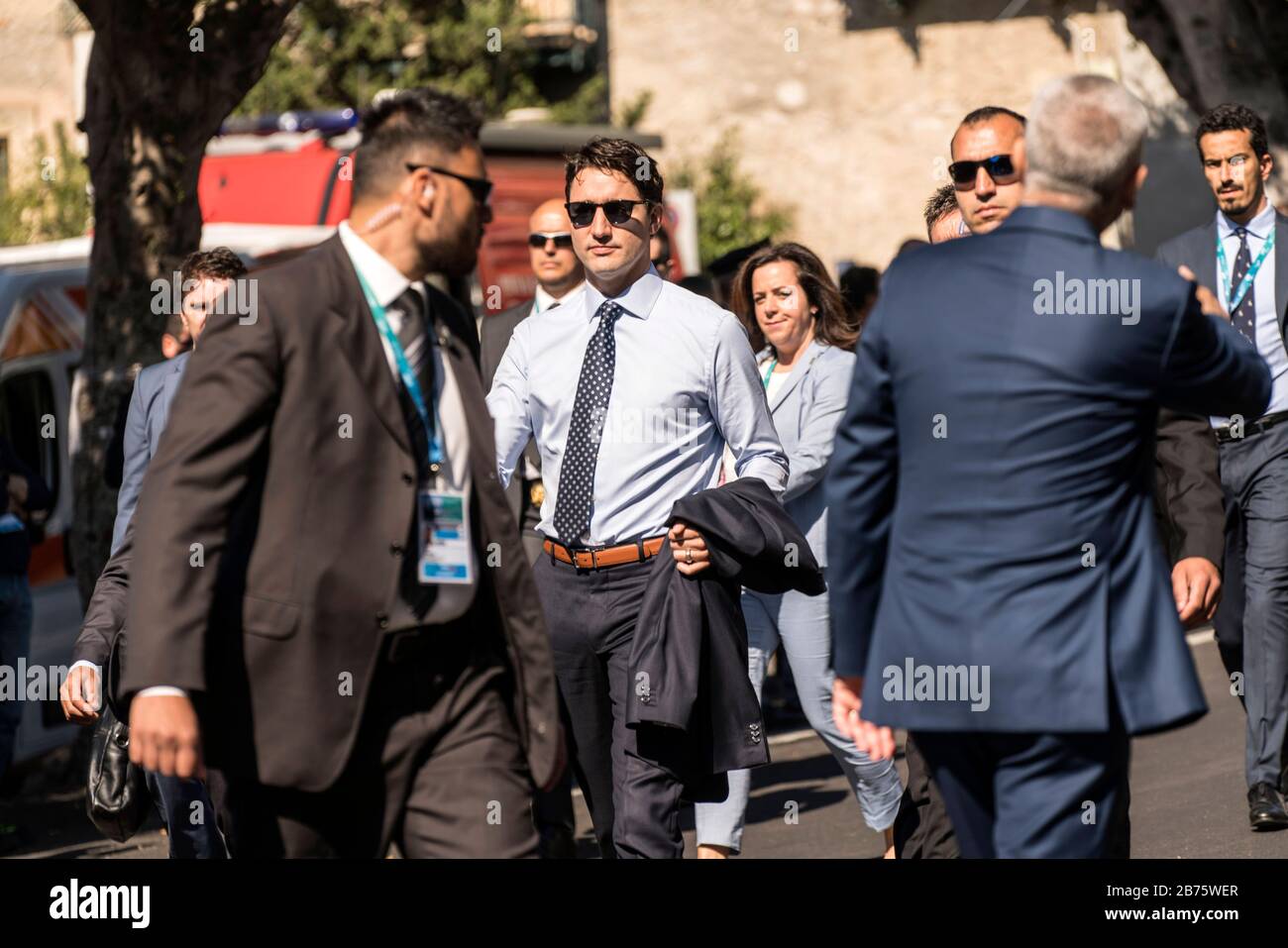Italy, Taormina, 27.05.2017. G7 summit in the city of Taormina, on the eastern coast of Sicily on 27.05.2017. Arrival of the outreach partners at the Hotel San Domenico Palace in Taormina. Justin Trudeau, Prime Minister of Canada. [automated translation] Stock Photo