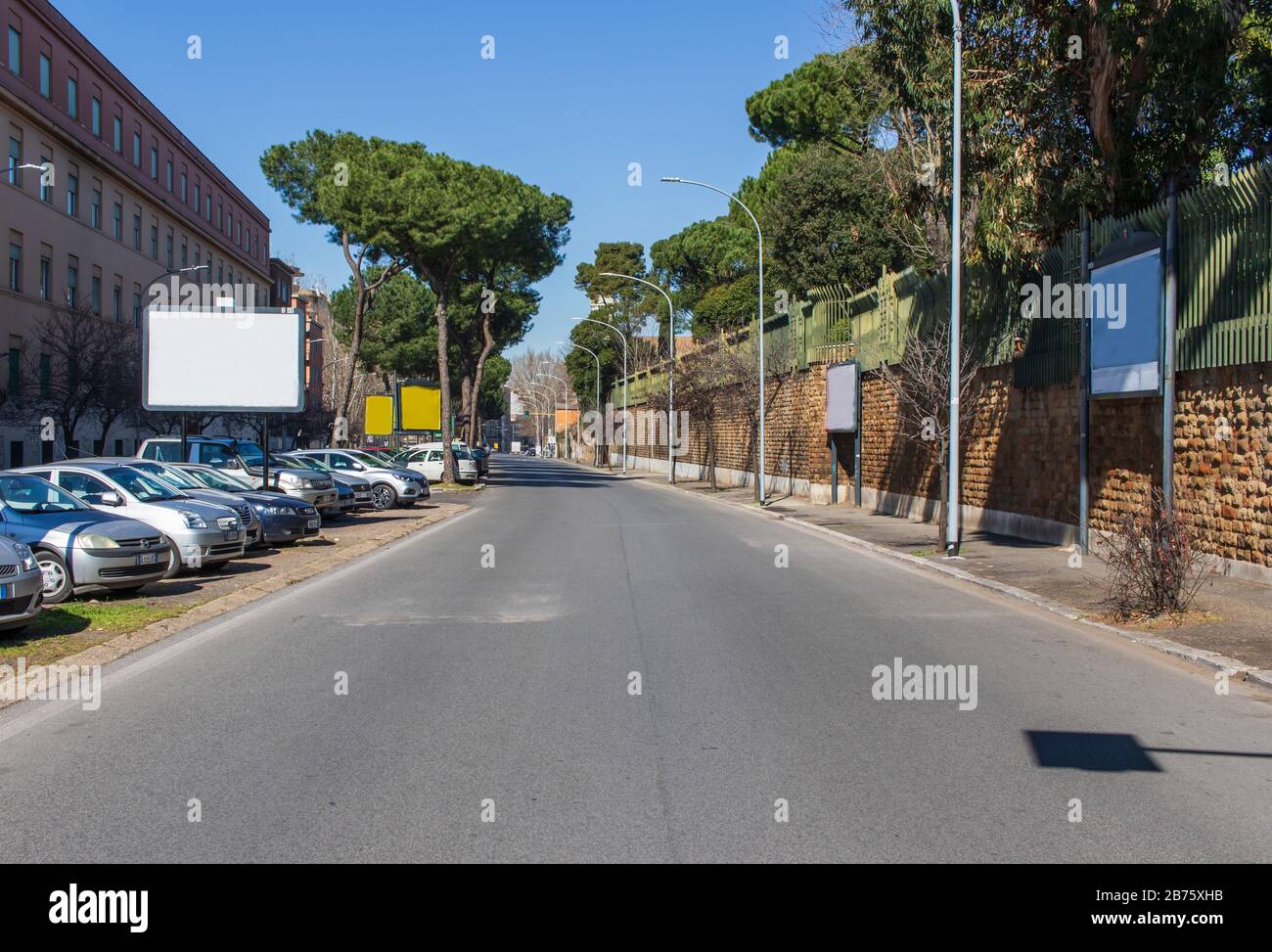 Following the coronavirus outbreak, the italian Government has decided for a massive curfew. Here in particular the empty streets of Rome Stock Photo