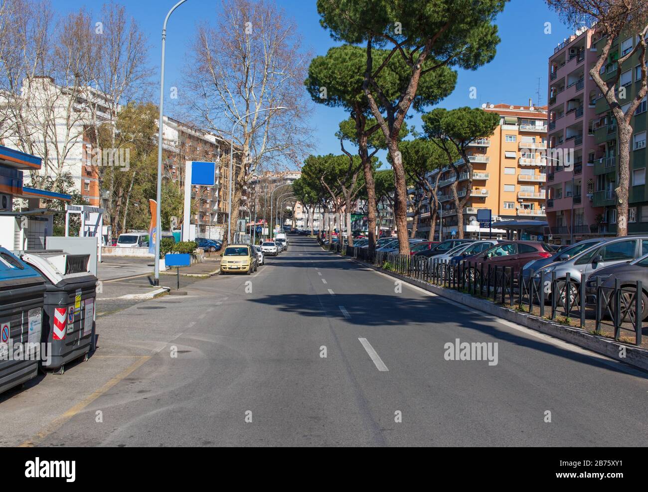Following the coronavirus outbreak, the italian Government has decided for a massive curfew. Here in particular the empty streets of Rome Stock Photo