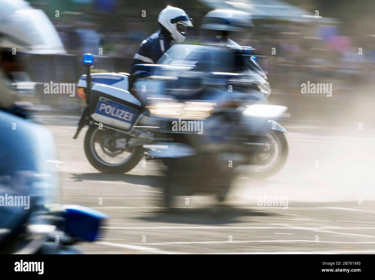 Berlin police officers will ride BMW motorcycles during a convoy ride at the open day of the Berlin police on 11.09.2016. The motorcycle squad will be used in traffic services and as escort during state visits. [automated translation] Stock Photo