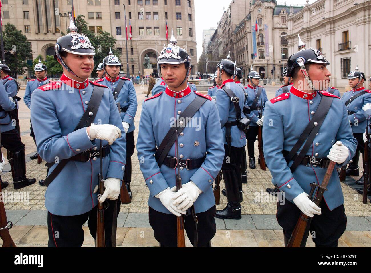 Visit Of The German President To Santiago Guard Of Honour For The German President In Front Of The Presidential Palace La Moneda The Honor Guard Is Formed By Soldiers Of The Armored