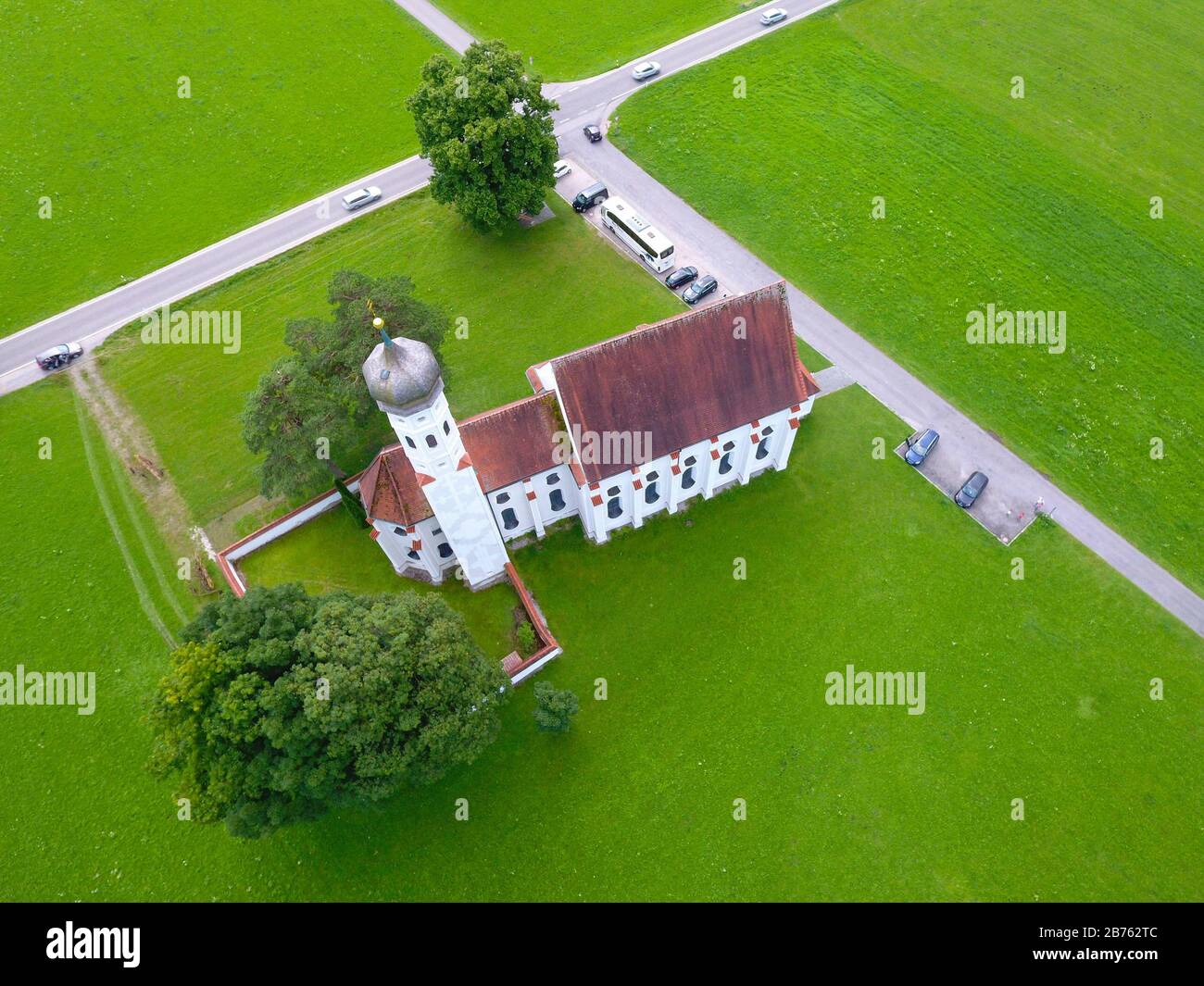 Aerial view of the baroque St. Coloman church near Schwangau in Bavaria ...