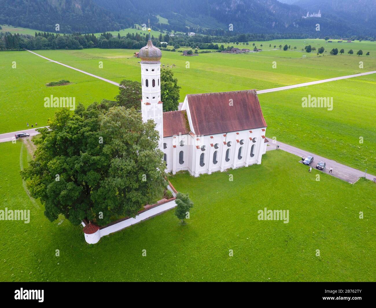 Aerial view of the baroque St. Coloman church near Schwangau in Bavaria ...