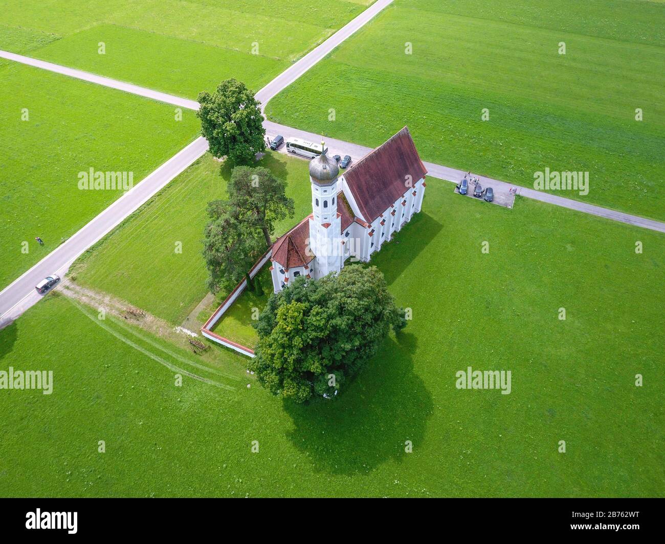 Aerial view of the baroque St. Coloman church near Schwangau in Bavaria ...