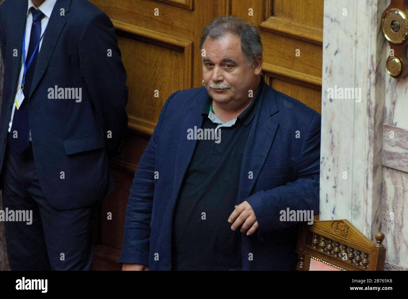 15.07.2015, Athens / Attica / Greece. Meeting in the Greek Parliament, vote on the reform package. Stathis Leoutsakos, SYRIZA Congressman. [automated translation] Stock Photo