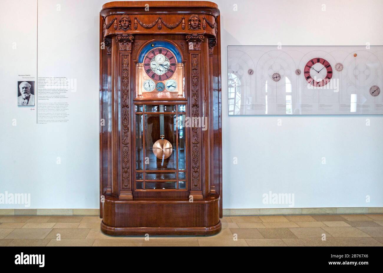 Germany, Glashuette, 25.08.2015. German Watch Museum Glashuette on 25.8.2015. The museum is run by the foundation 'German Watch Museum Glashuette - Nicolas G. Hayek'. Astronomical art clock by Hermann Goertz Goertz spent more than 30 years building his masterpiece before completing it in Glashuette in 1925. The watch consists of a total of 1,756 movement and dial parts and is precisely pre-programmed until the year 2899. [automated translation] Stock Photo