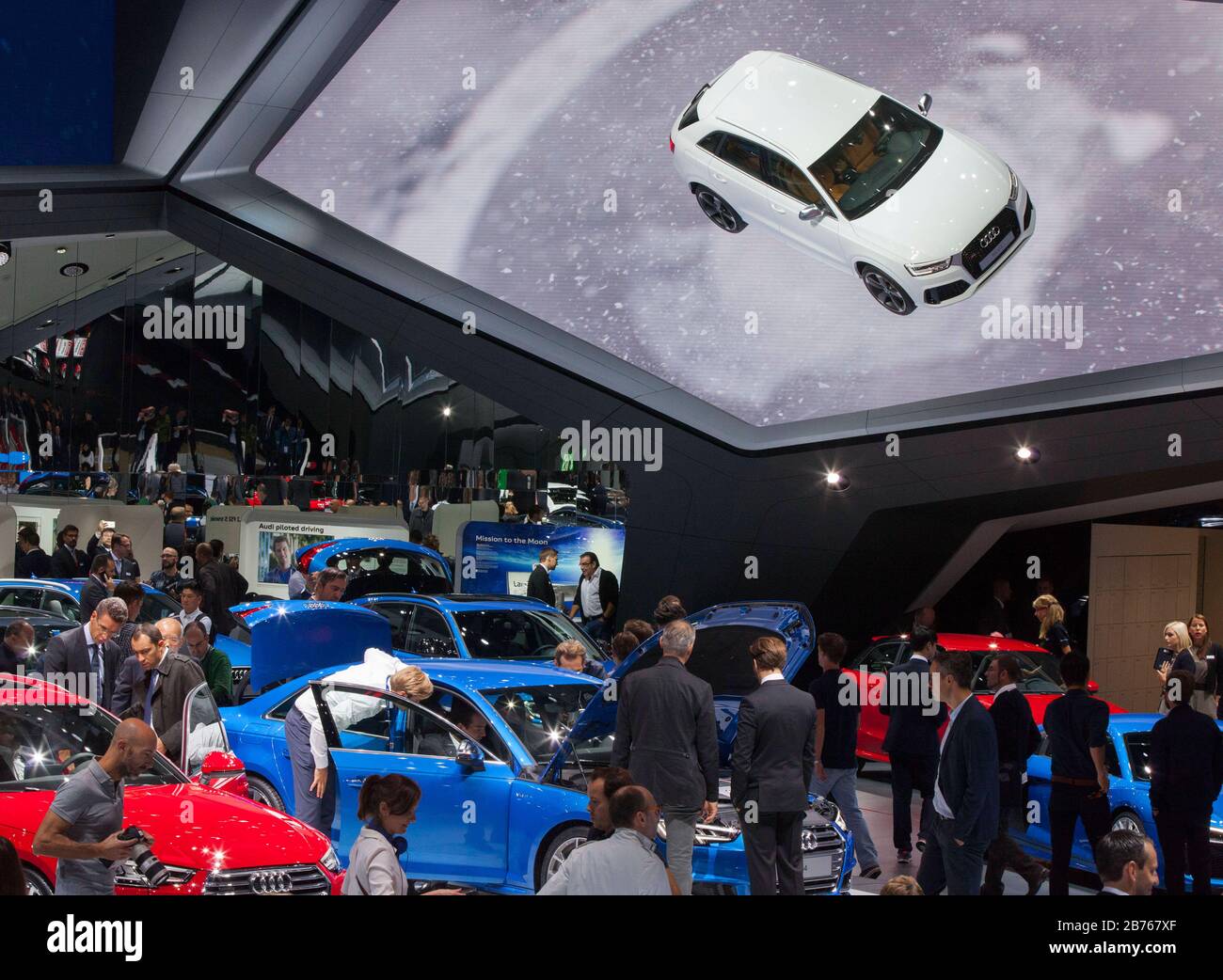 Visitors To The 66th Iaa Cars Frankfurt Main Will Be Able To View The Latest Audi Models At The Audi Stand On 16 09 15 An Audi Rs Q3 Is Mounted On A Sloping Wall